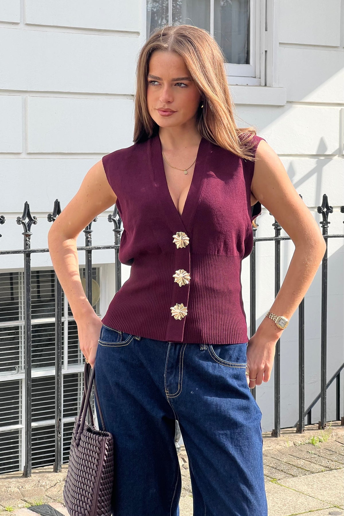 Cao Structured Sleeveless Waistcoat Plum