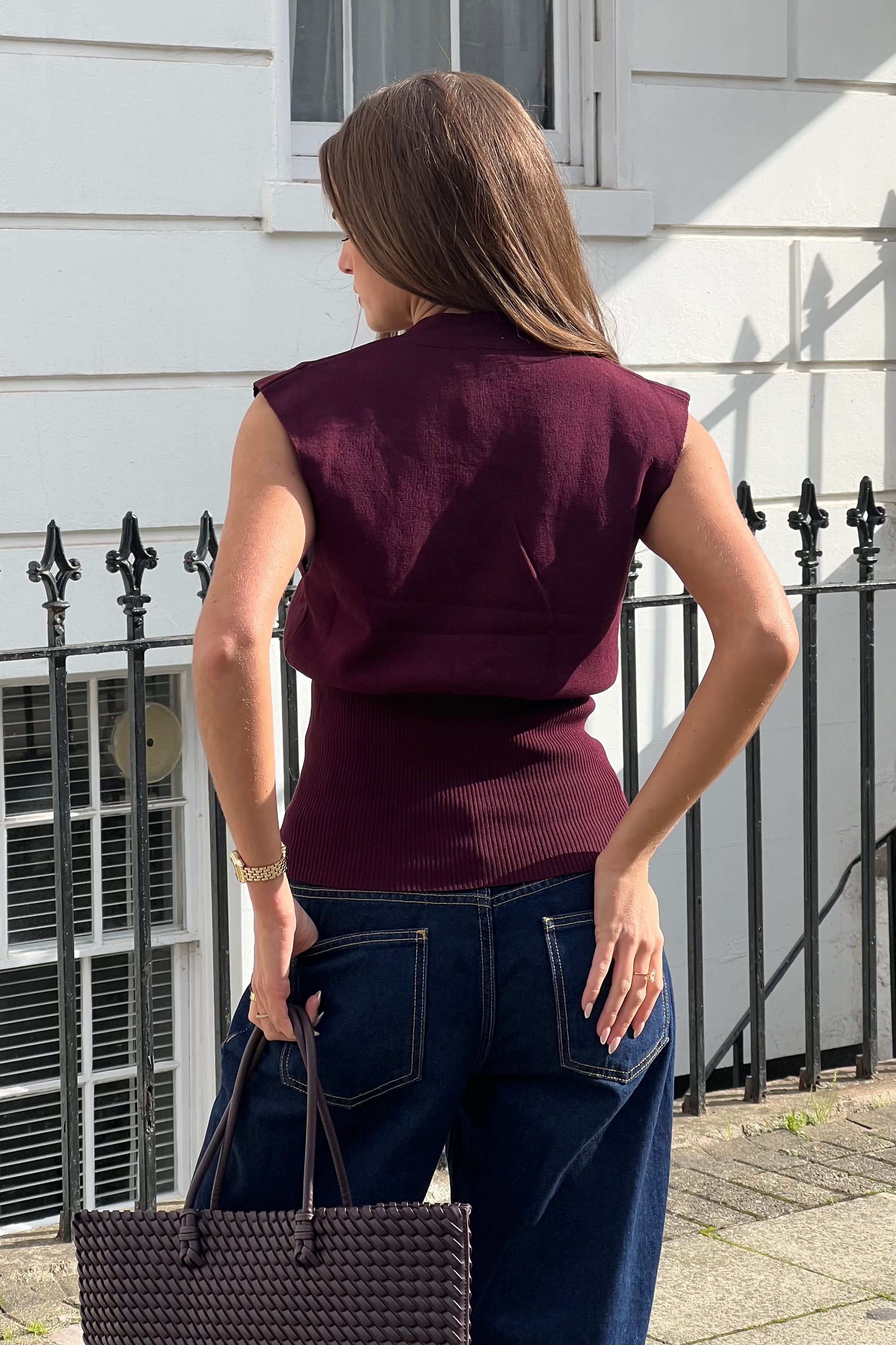 Cao Structured Sleeveless Waistcoat Plum