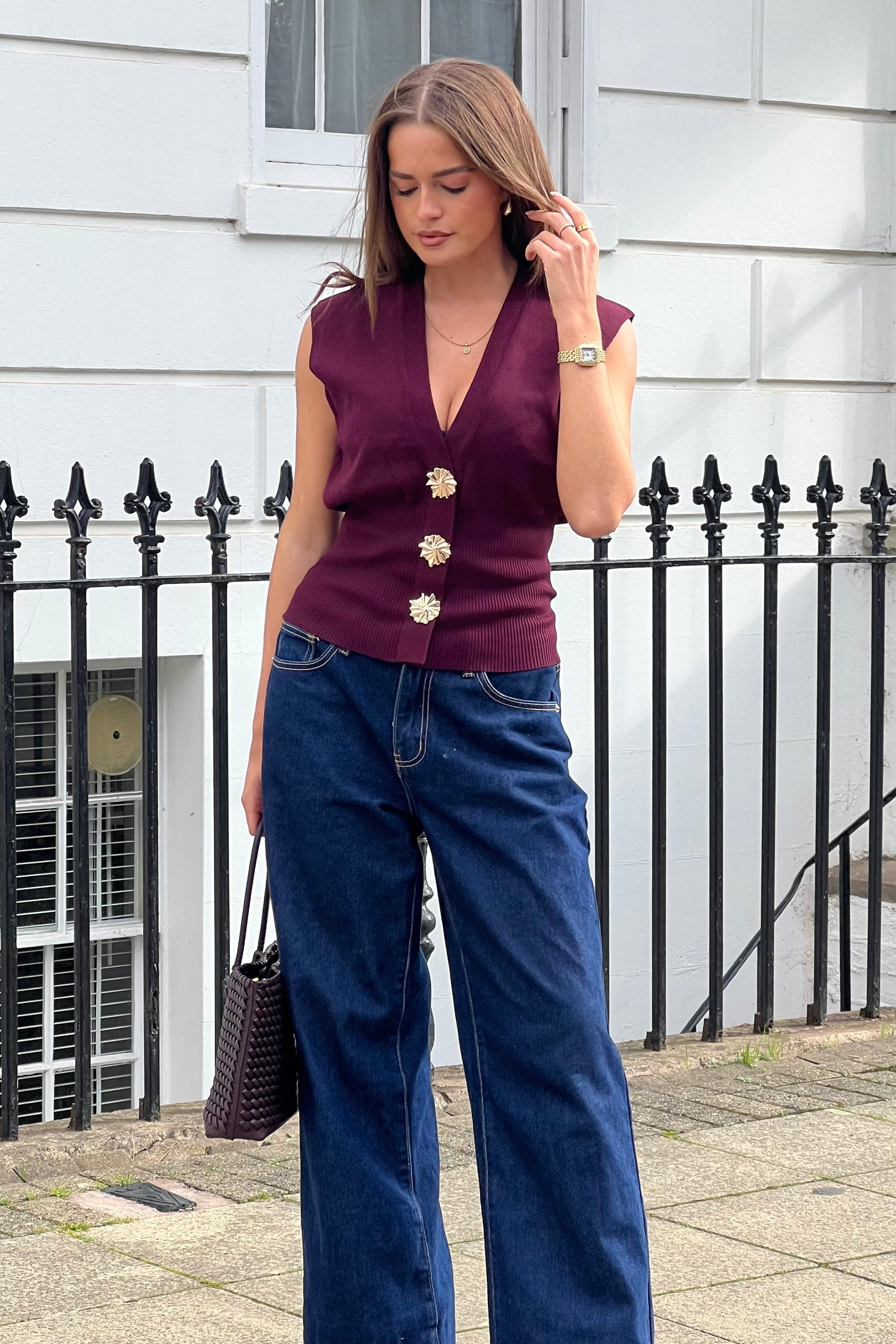 Cao Structured Sleeveless Waistcoat Plum
