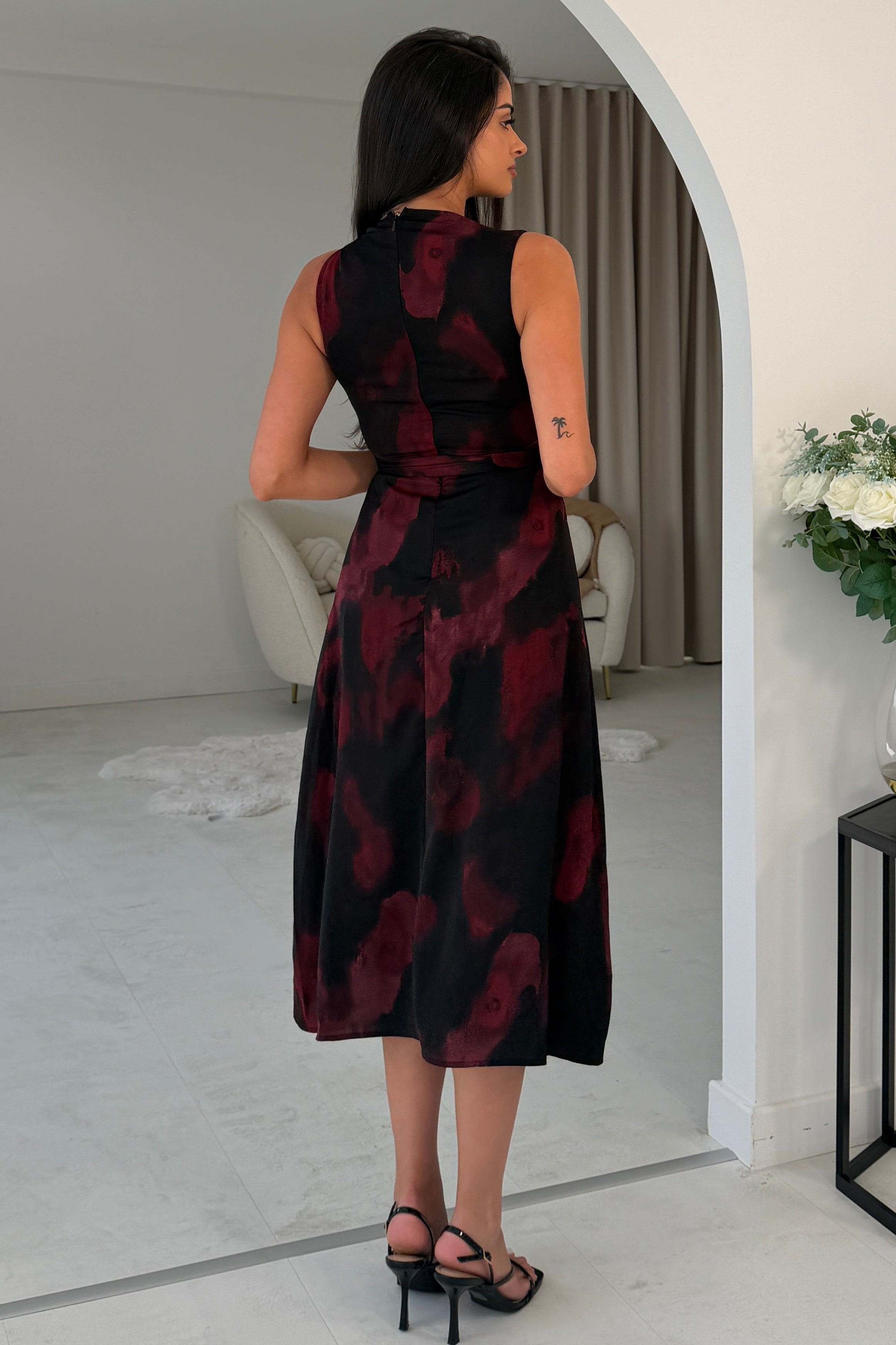 Leilani Twister Shoulder Skater Midi Dress Black