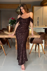 Julia Sequin Maxi Dress Brown