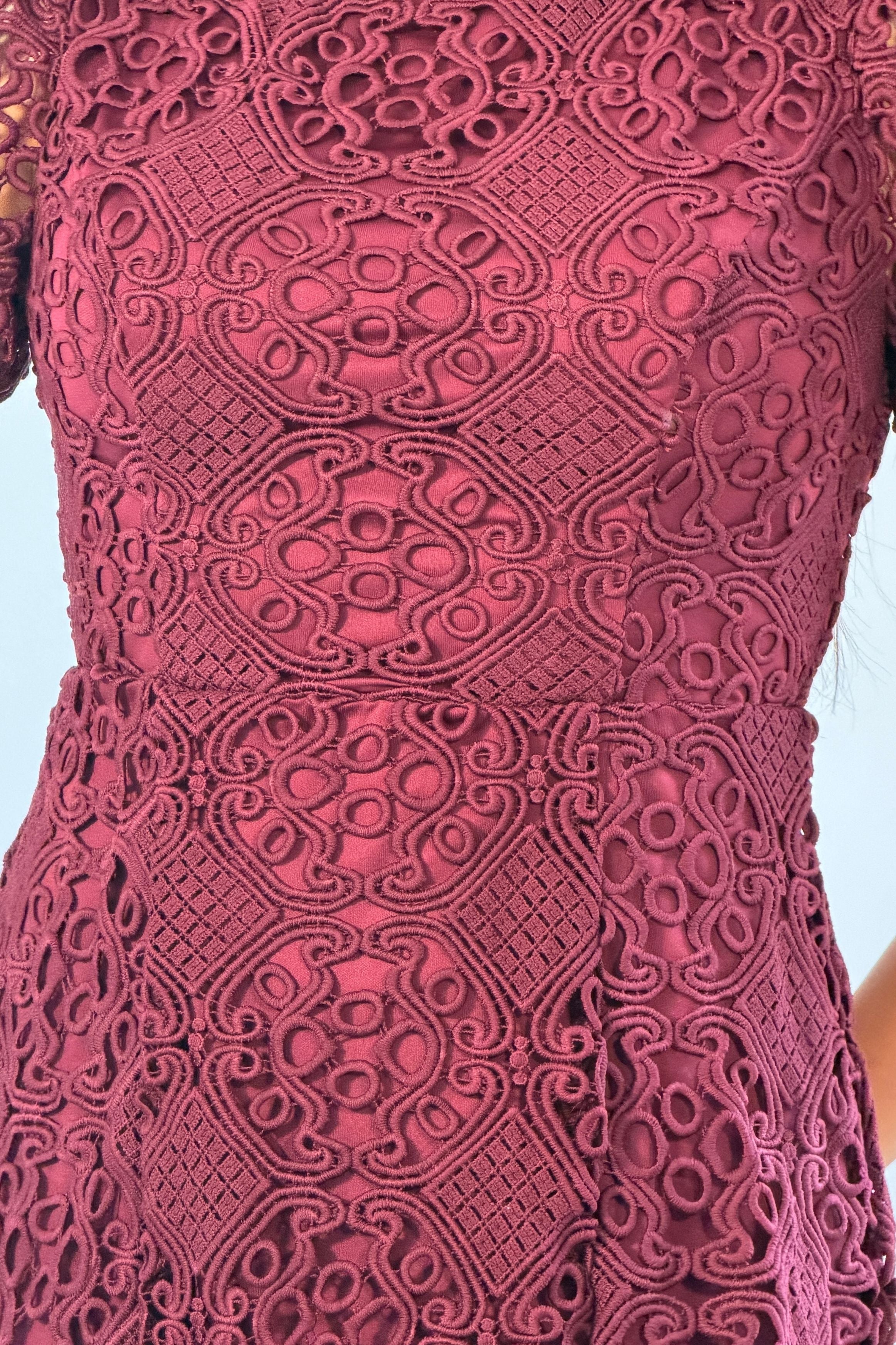 Ami Corded Lace Tulip Sleeve Mini Dress Plum