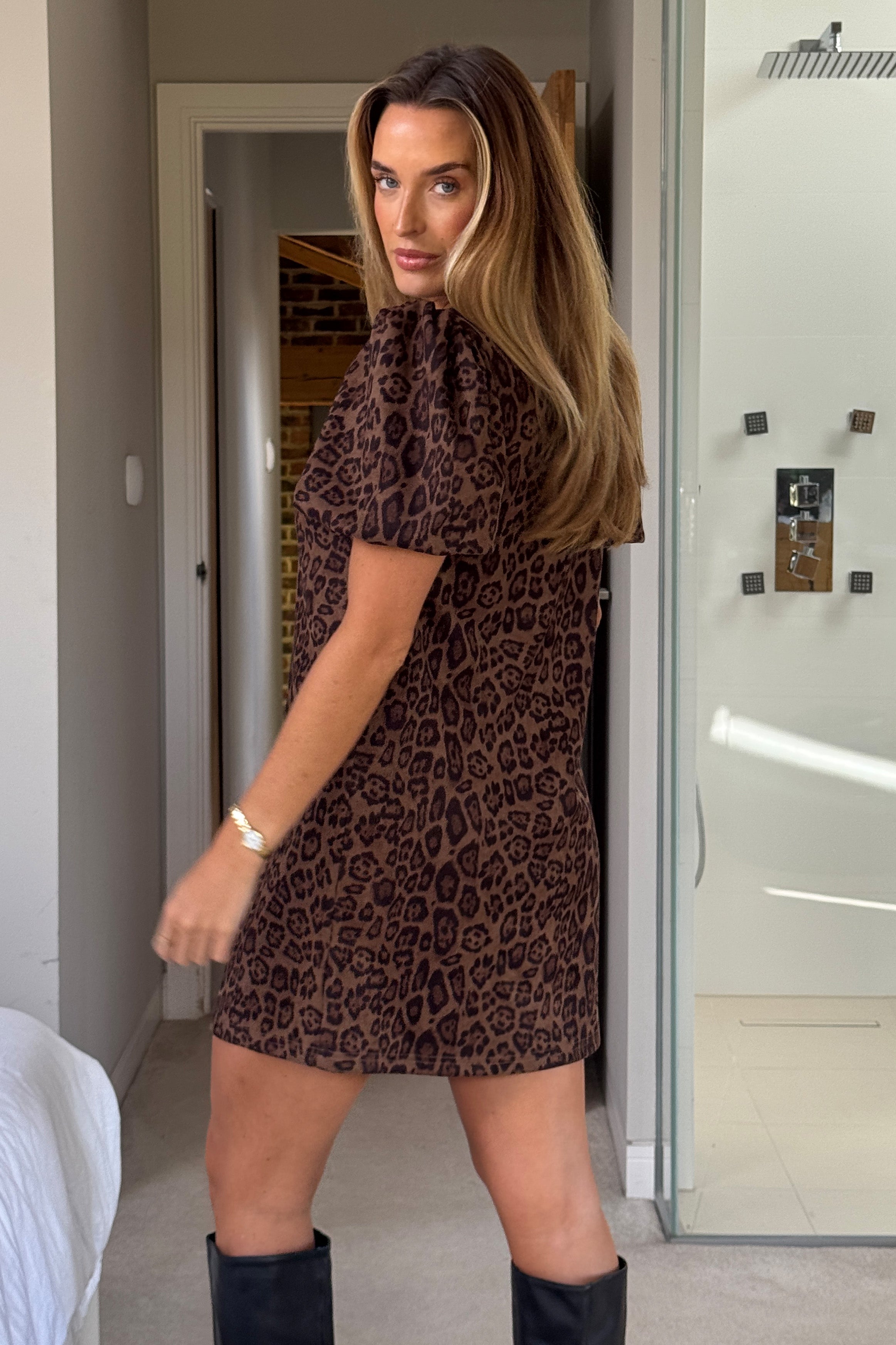 Freda Notch Neck Puff Sleeve Mini Dress