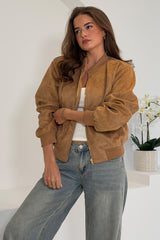 Arwen Suedette Classic Bomber Jacket Stone