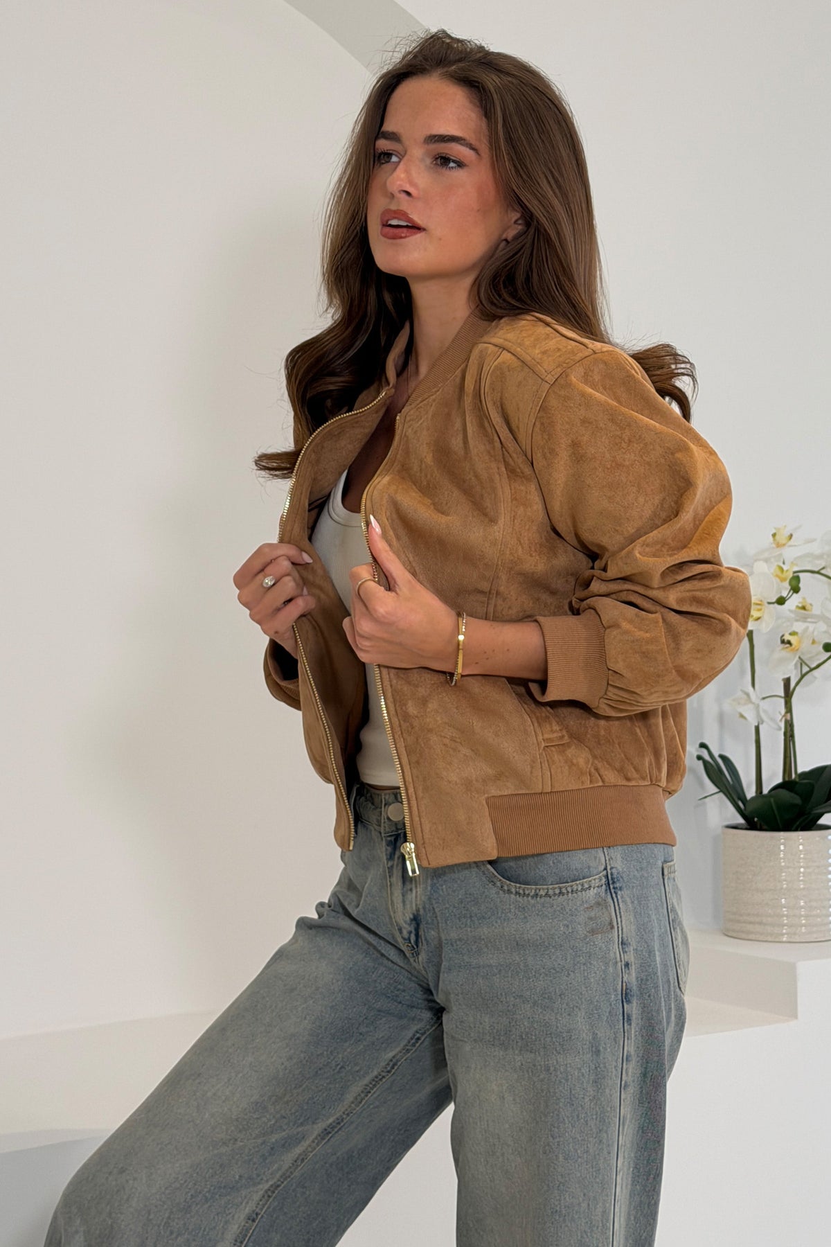 Arwen Suedette Classic Bomber Jacket Stone