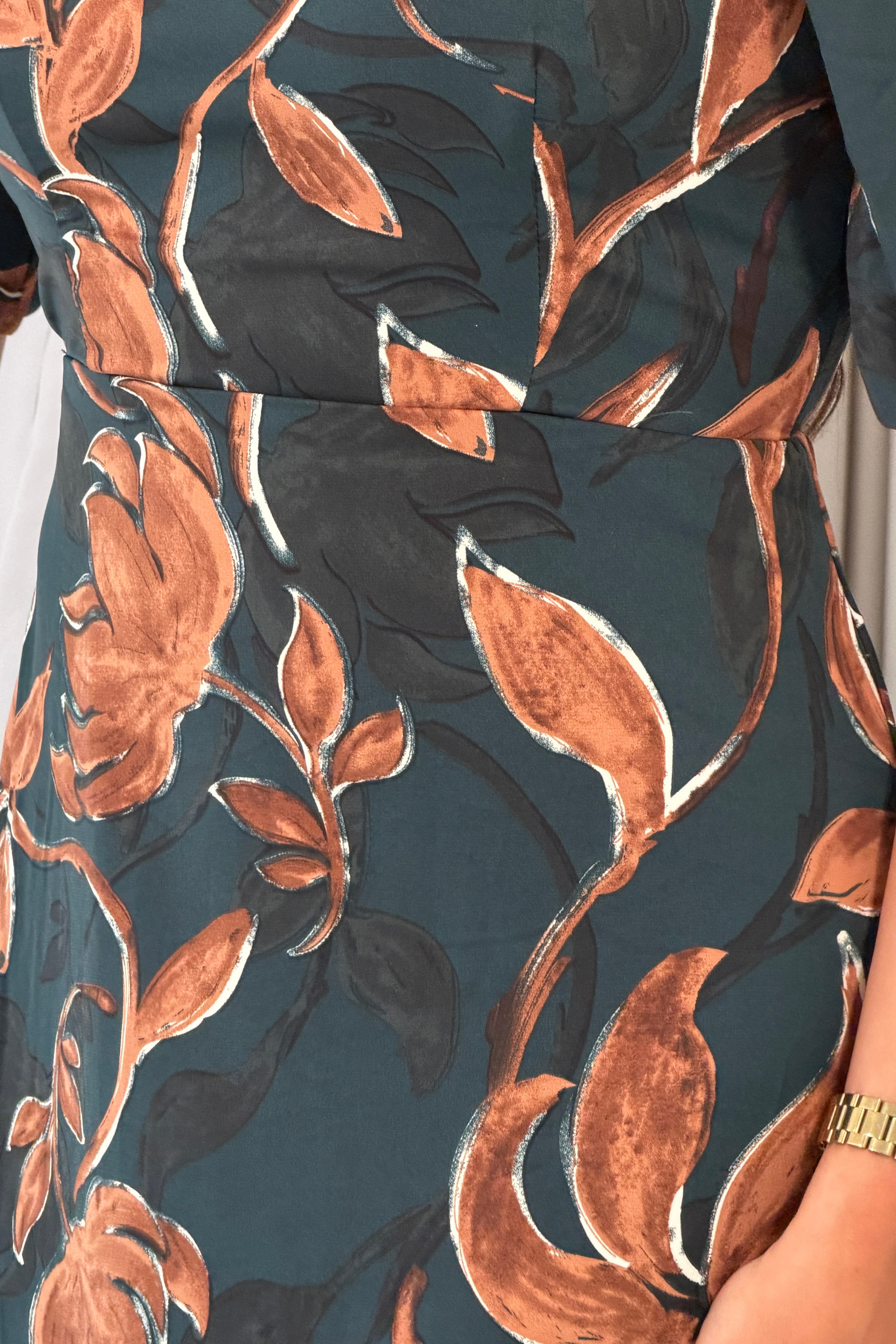 Briege Green Puff Sleeve Floral Ruffle Hem Midi Dress