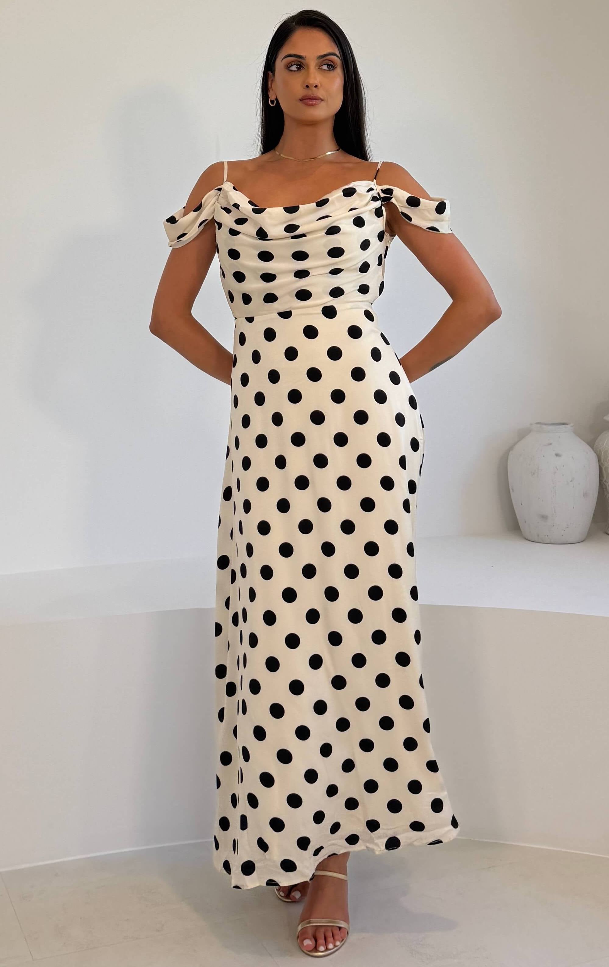 Julie Cowl Neck Maxi Dress White Spot