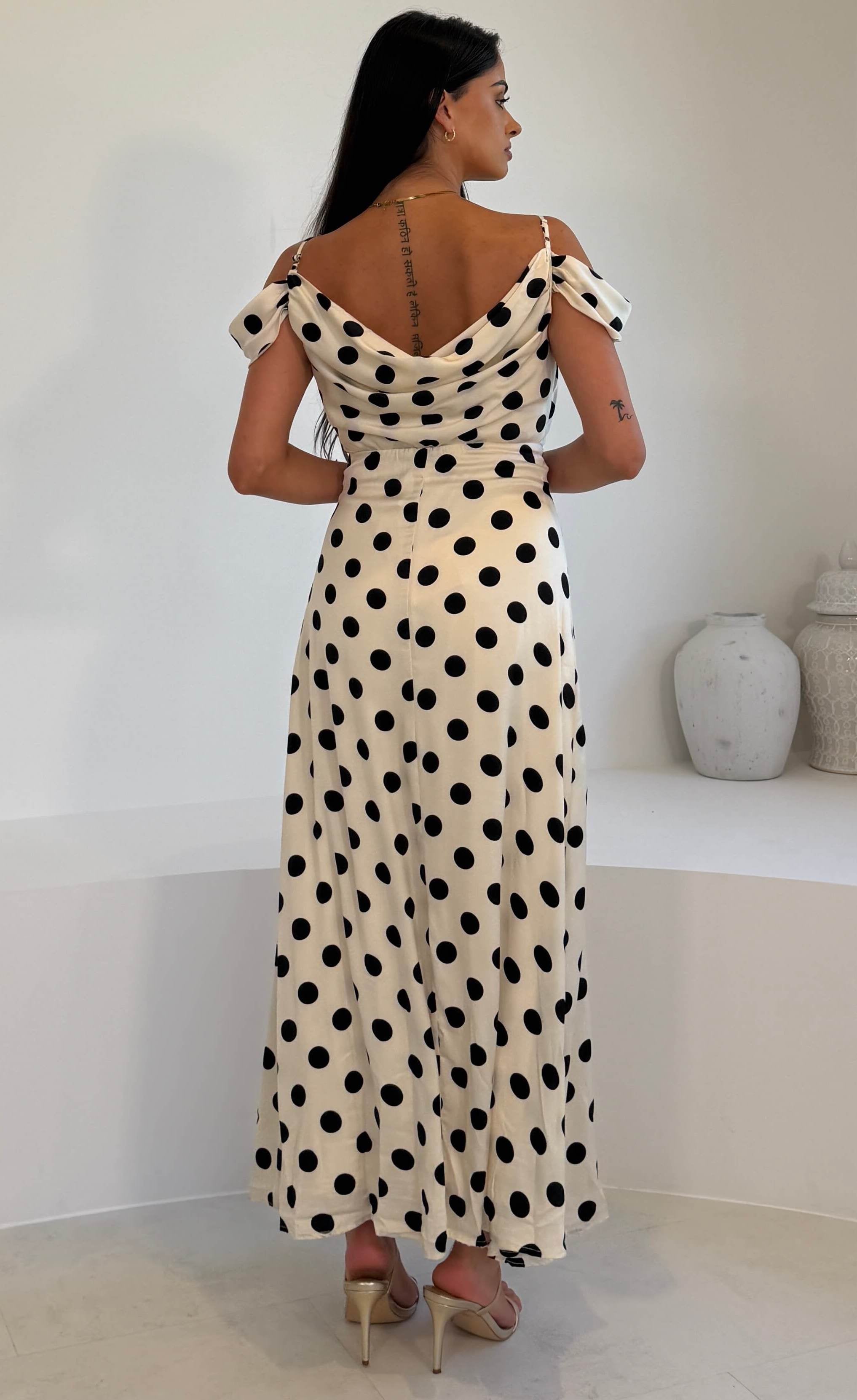 Julie Cowl Neck Maxi Dress White Spot