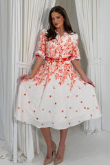 Holland Floral Border Print Midi Dress Orange