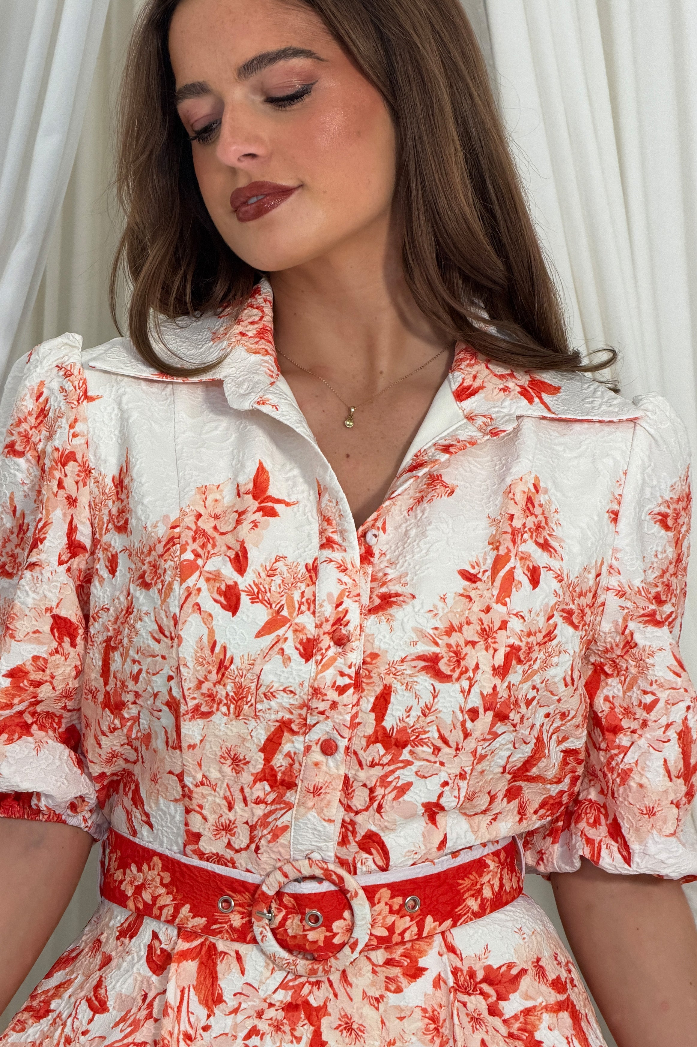 Holland Floral Border Print Midi Dress Orange