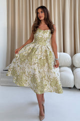 Camelia Sweetheart Neckline Midi Dress Green Floral
