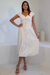 Ebby Pleated Bust Strappy Midi Dress White Spot