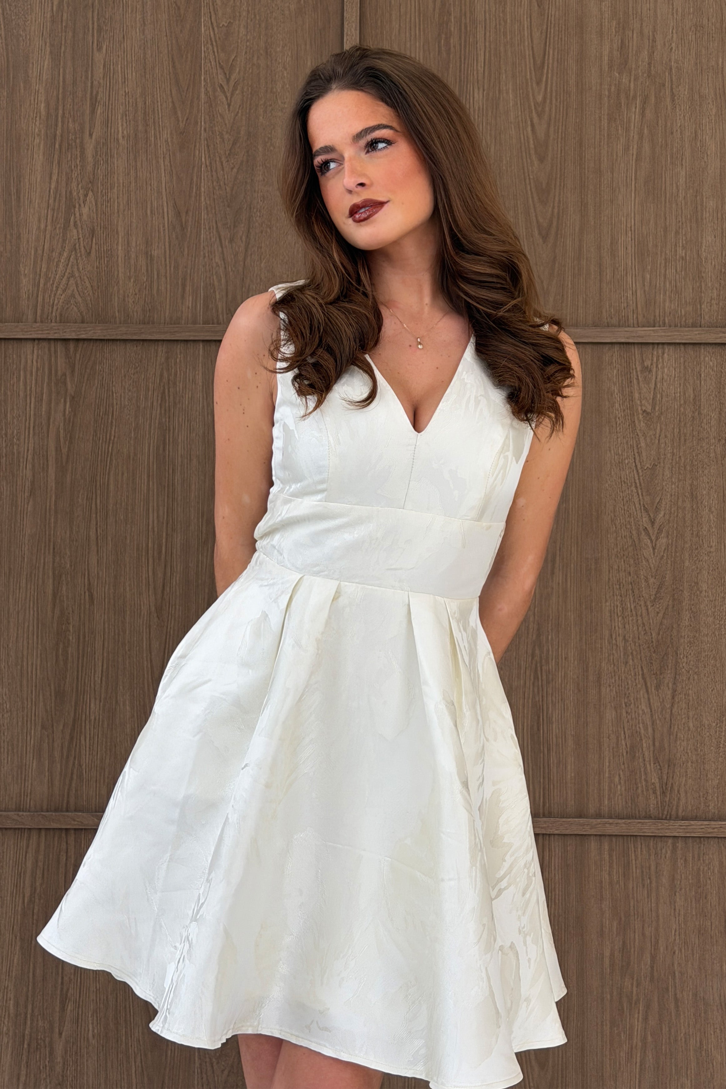 Cynthia V Neck Skater Skater Mini Dress Ivory