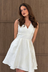 Cynthia V Neck Skater Skater Mini Dress Ivory