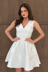 Cynthia V Neck Skater Skater Mini Dress Ivory