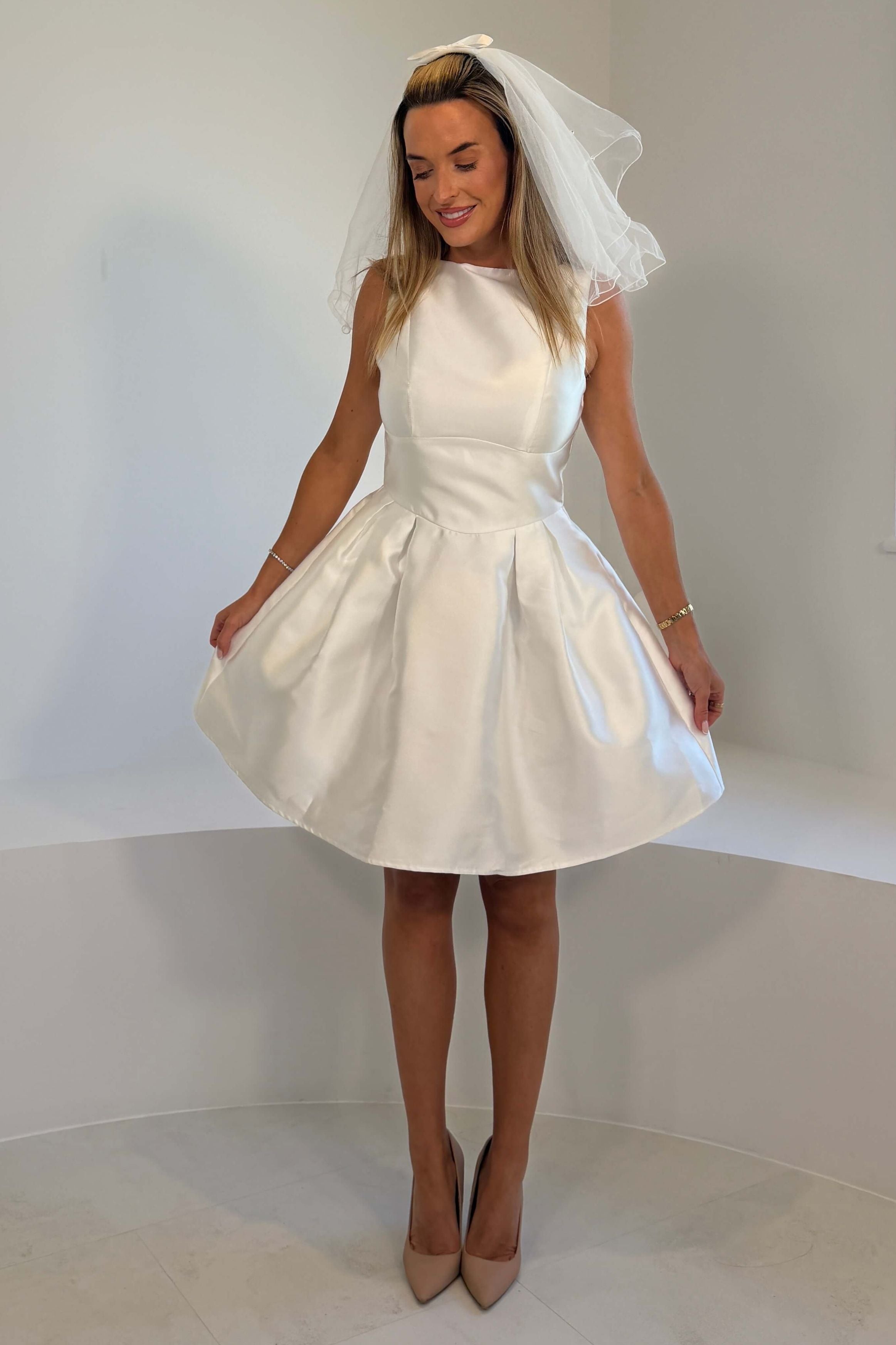 Freesia Boat Neck Structured Mini Dress Ivory