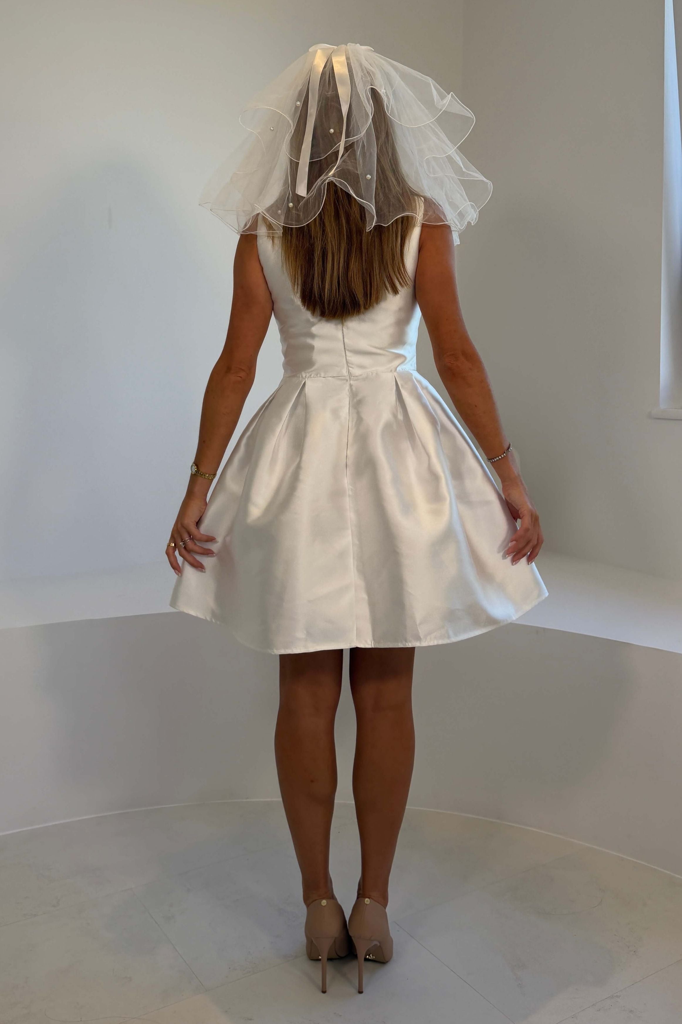 Freesia Boat Neck Structured Mini Dress Ivory