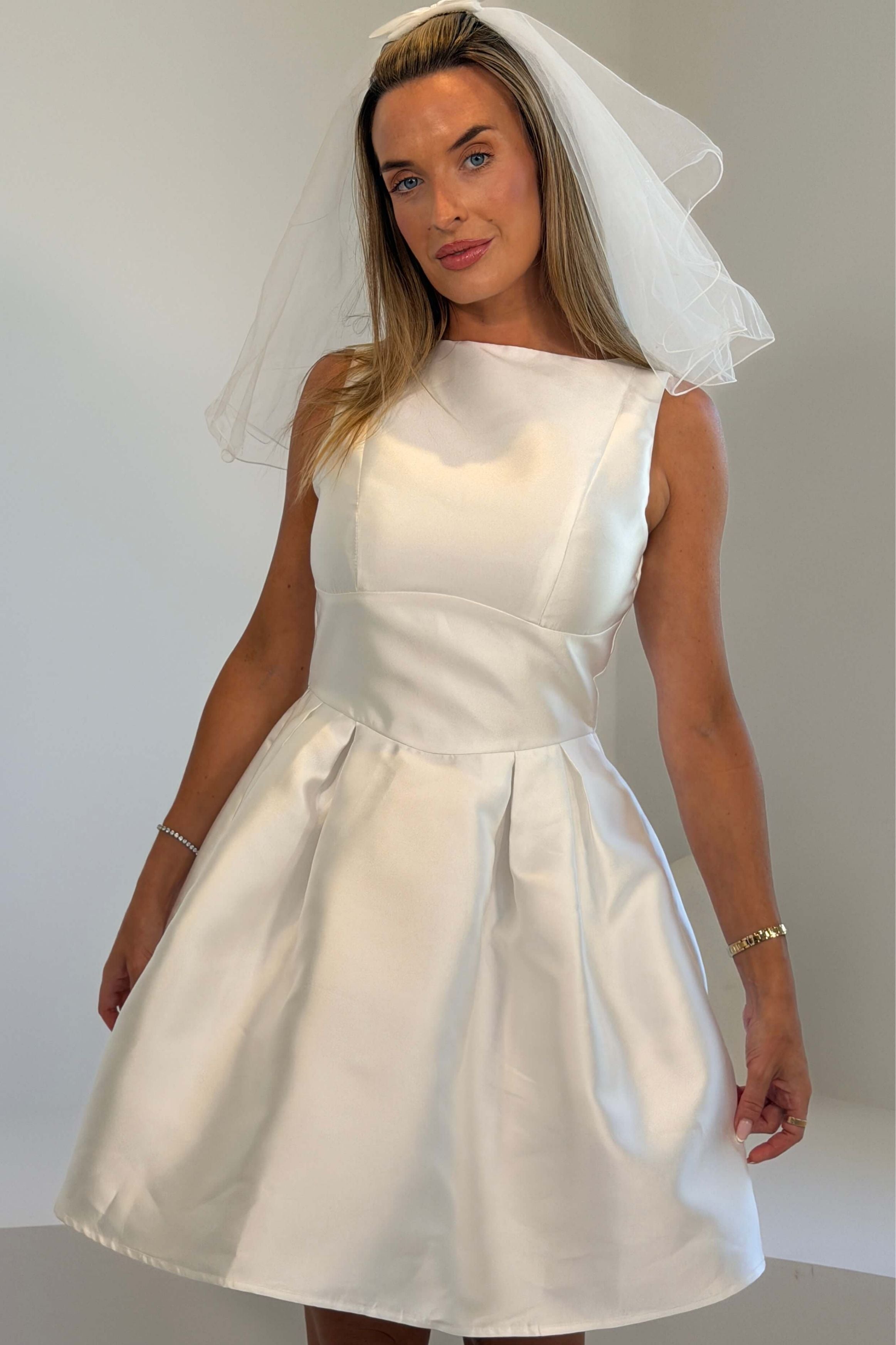 Freesia Boat Neck Structured Mini Dress Ivory
