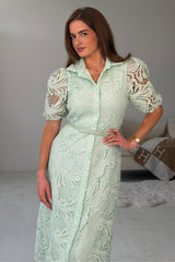 Bracken Short Sleeve Lace Shirt Midi Dress Pastel Green