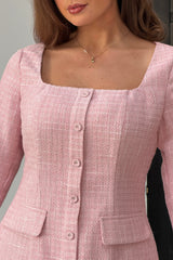 Flora Long Sleeve Tweed Mini Dress Pink