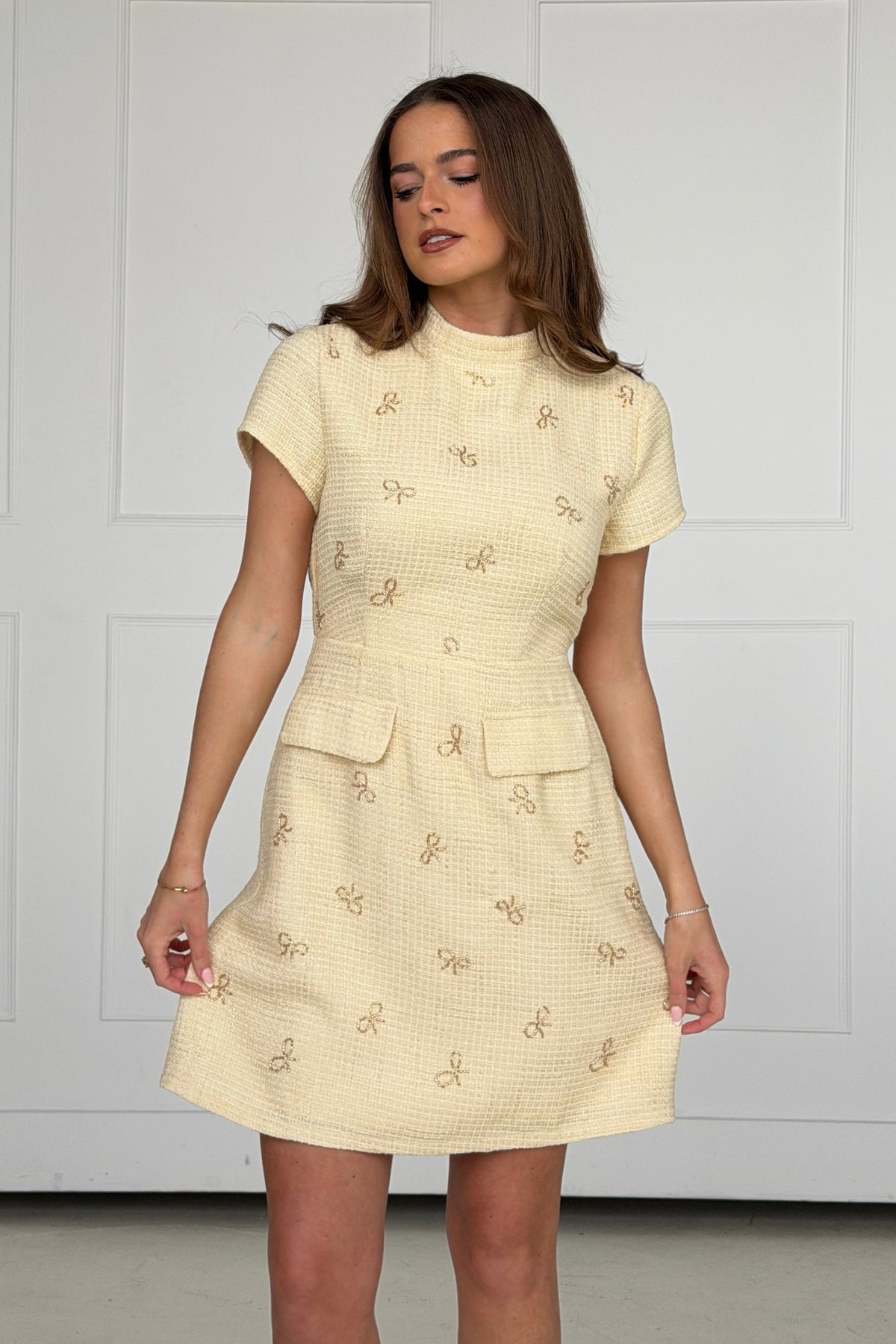 Laureen Tweed Mini Dress Yellow