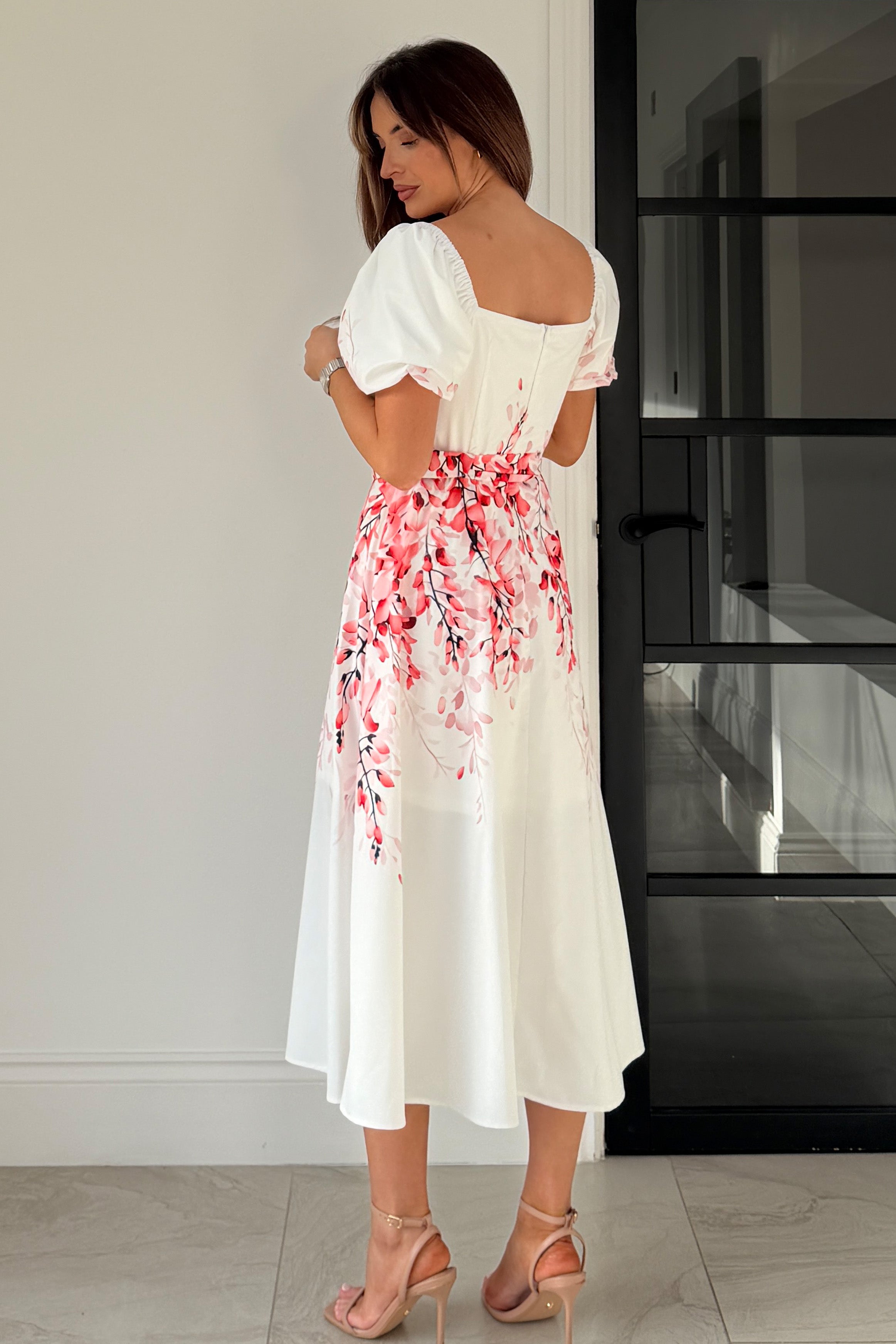 Darleen Puff Sleeve Midi Dress Pink