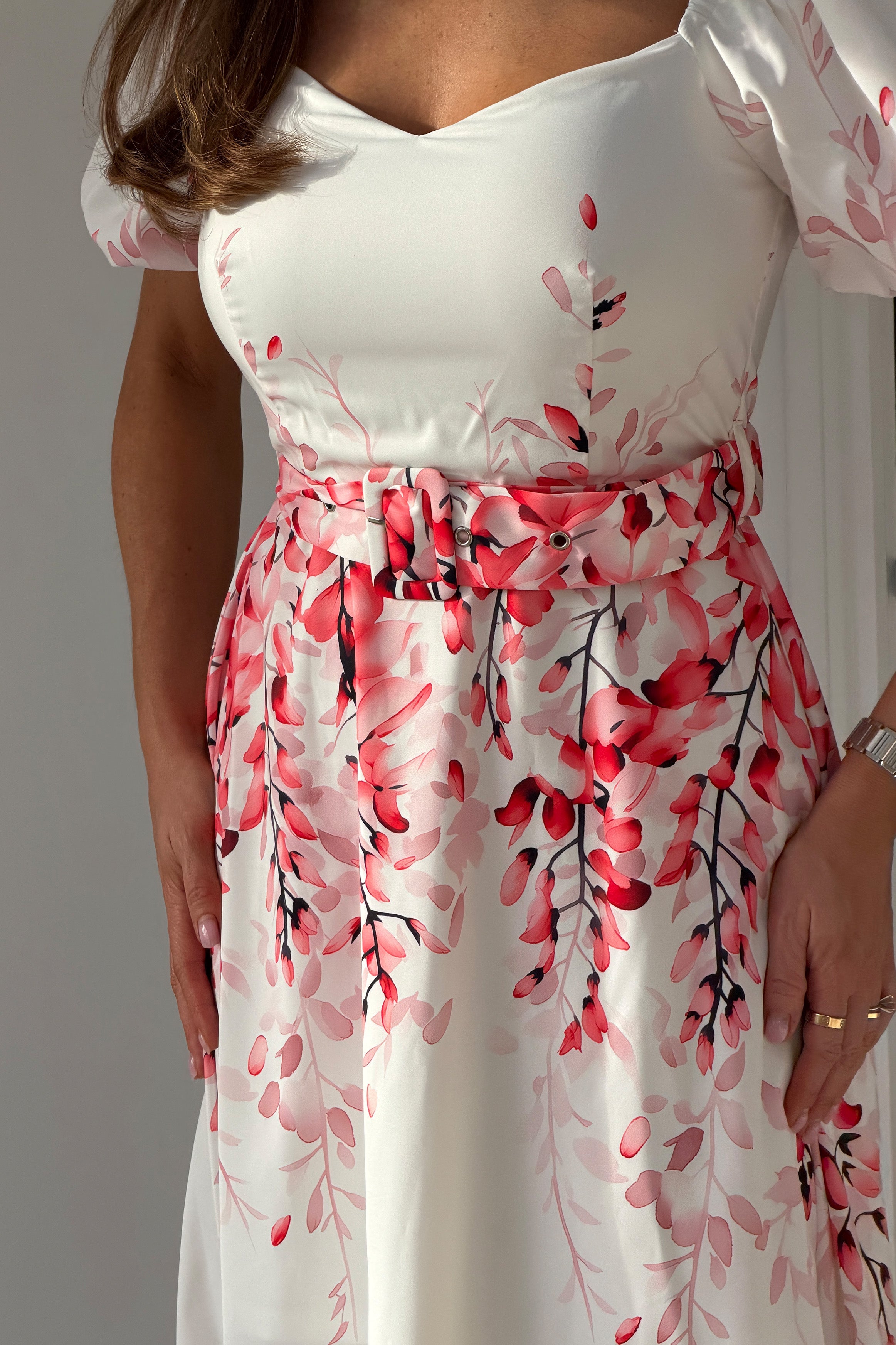 Darleen Puff Sleeve Midi Dress Pink