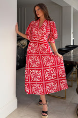 Fara Collar Midi Dress Red
