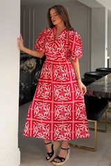 Fara Collar Midi Dress Red