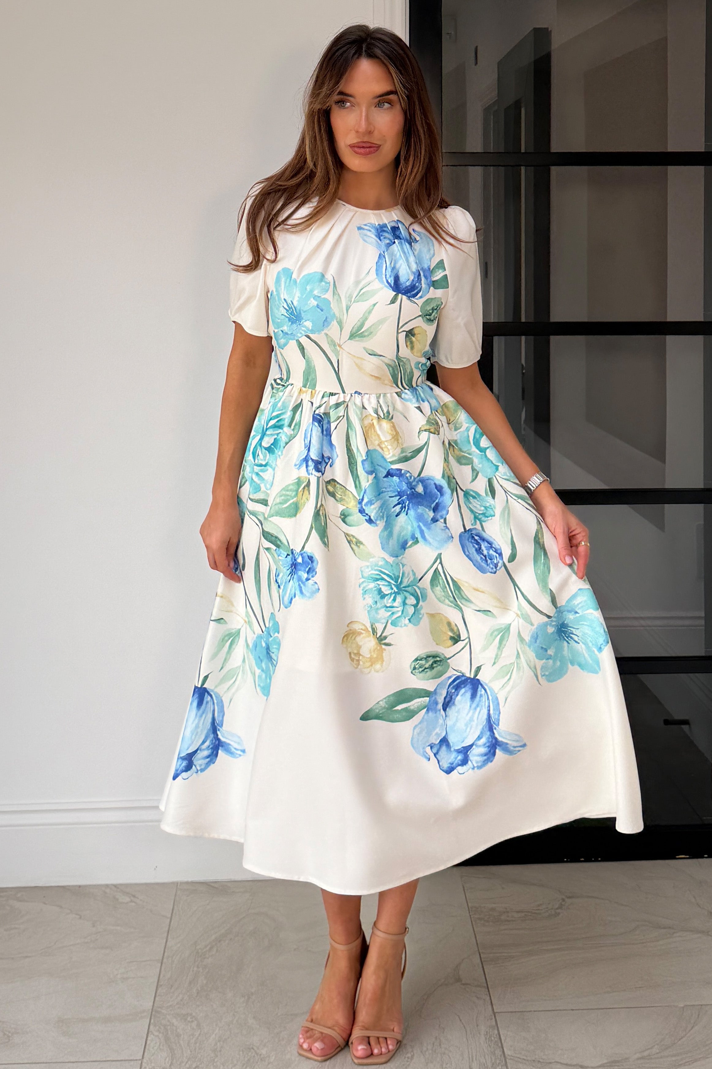 Janet Floral Midi Dress Blue
