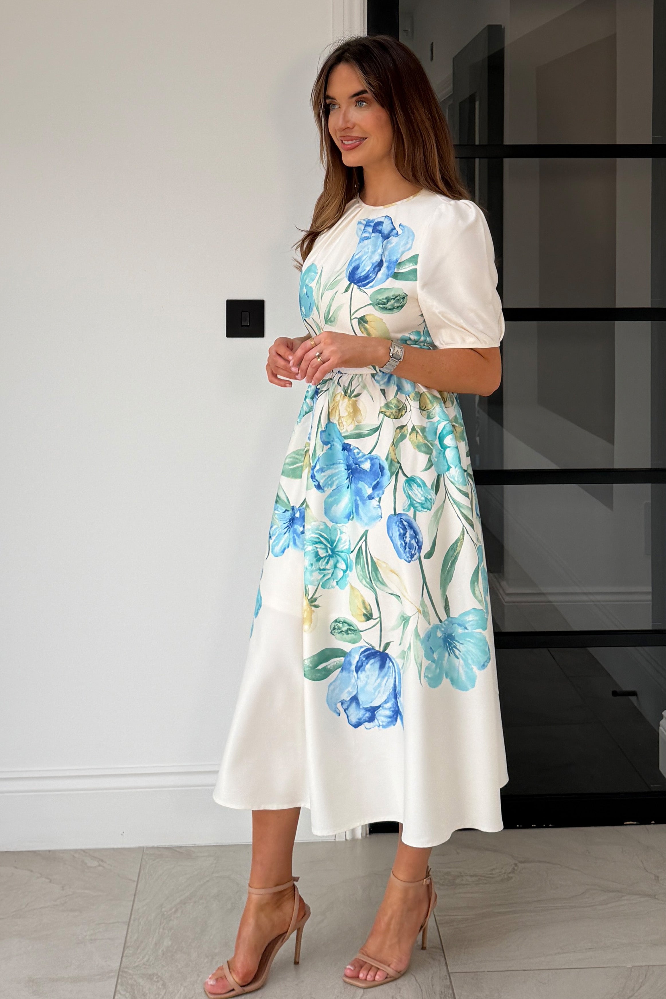 Janet Floral Midi Dress Blue