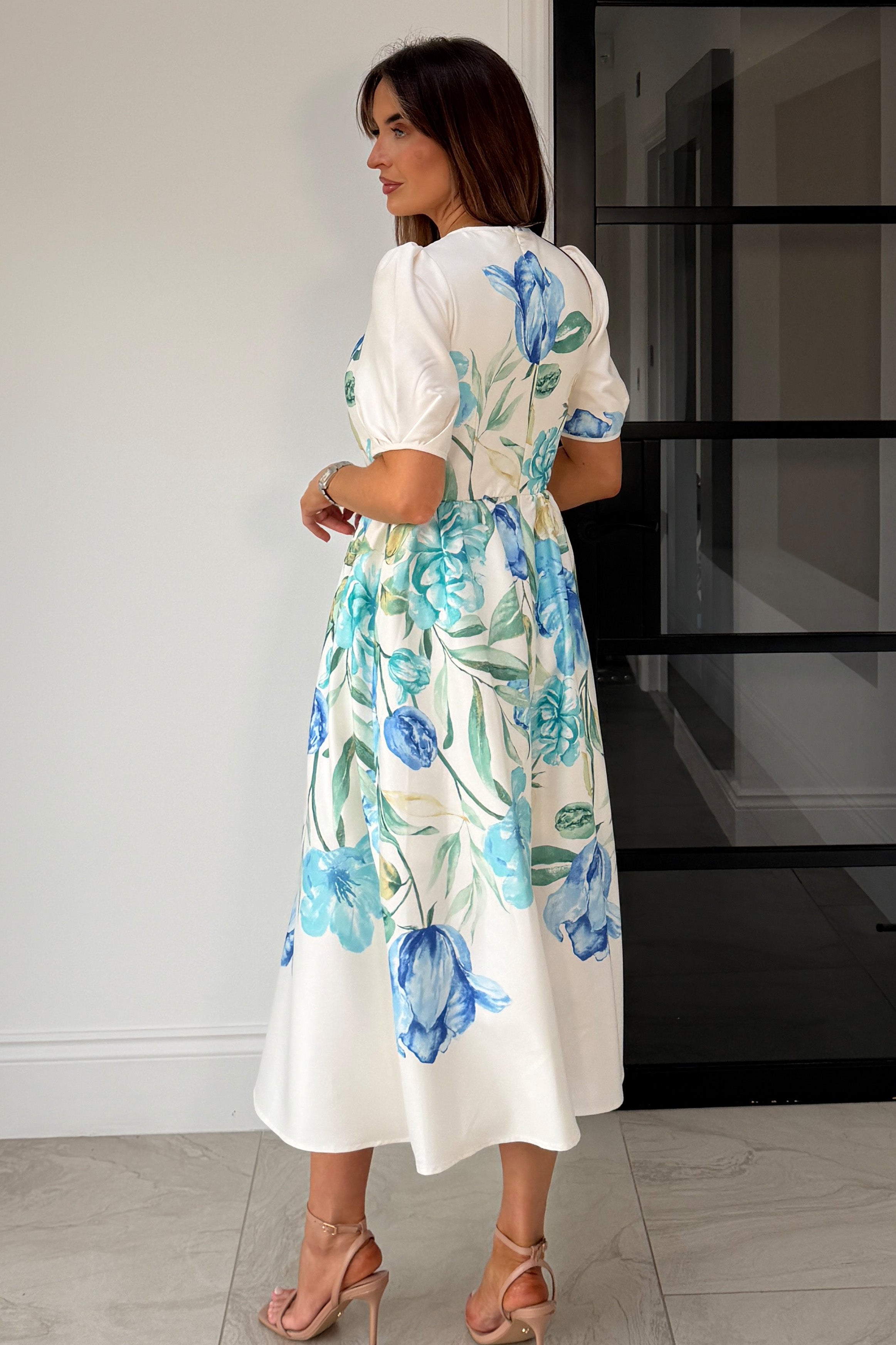 Janet Floral Midi Dress Blue