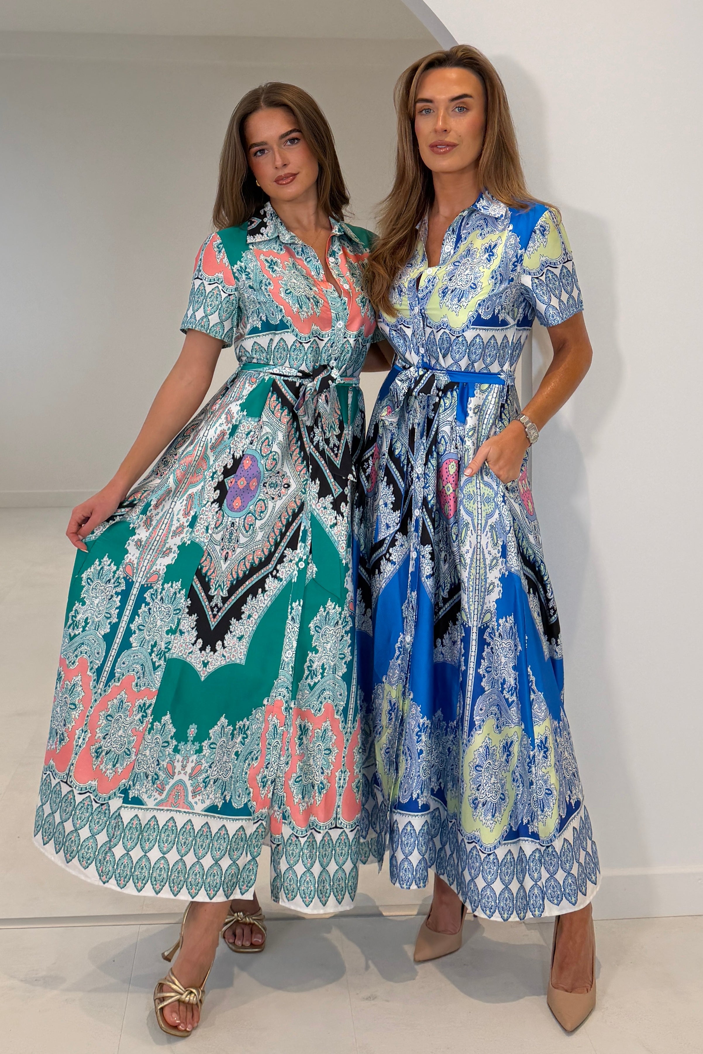 Aurora Paisly Print Midi Shirt Dress Blue