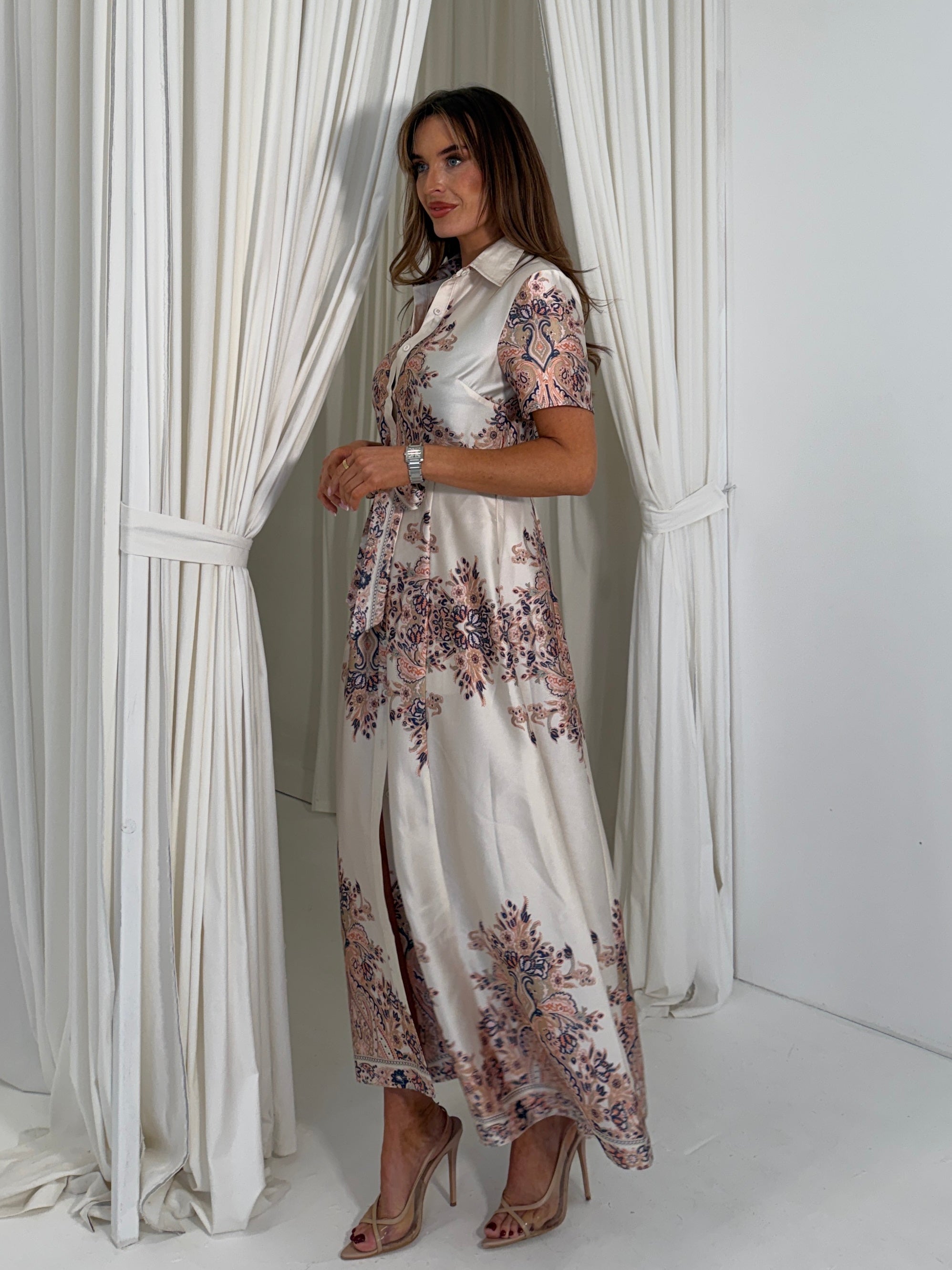 Aurora Paisly Print Midi Shirt Dress