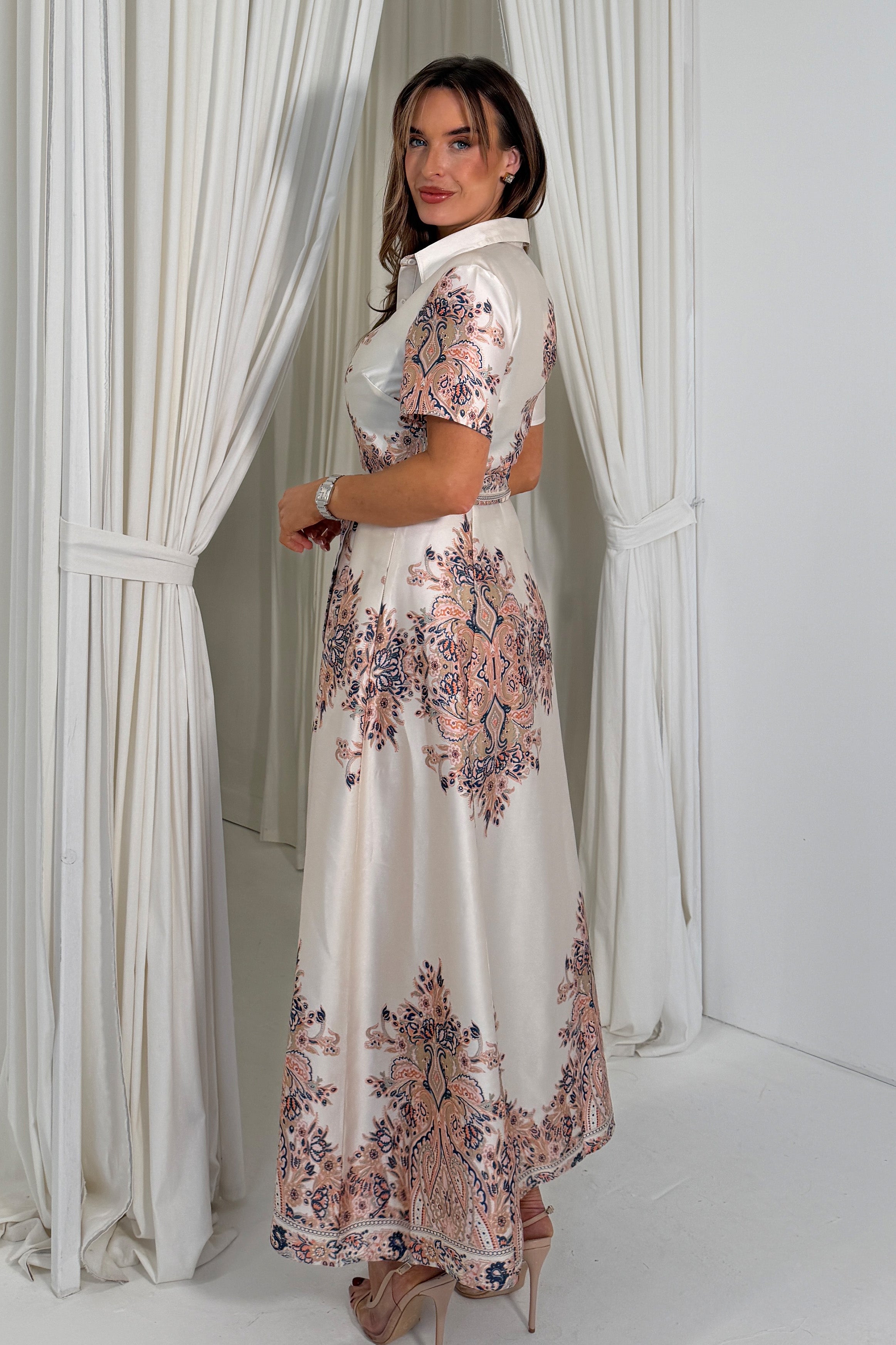 Aurora Paisly Print Midi Shirt Dress