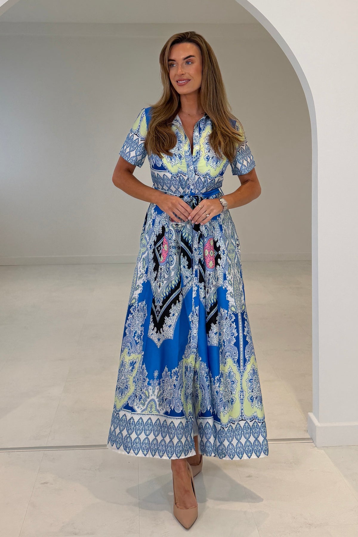 Aurora Paisly Print Midi Shirt Dress Blue