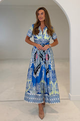 Aurora Paisly Print Midi Shirt Dress Blue