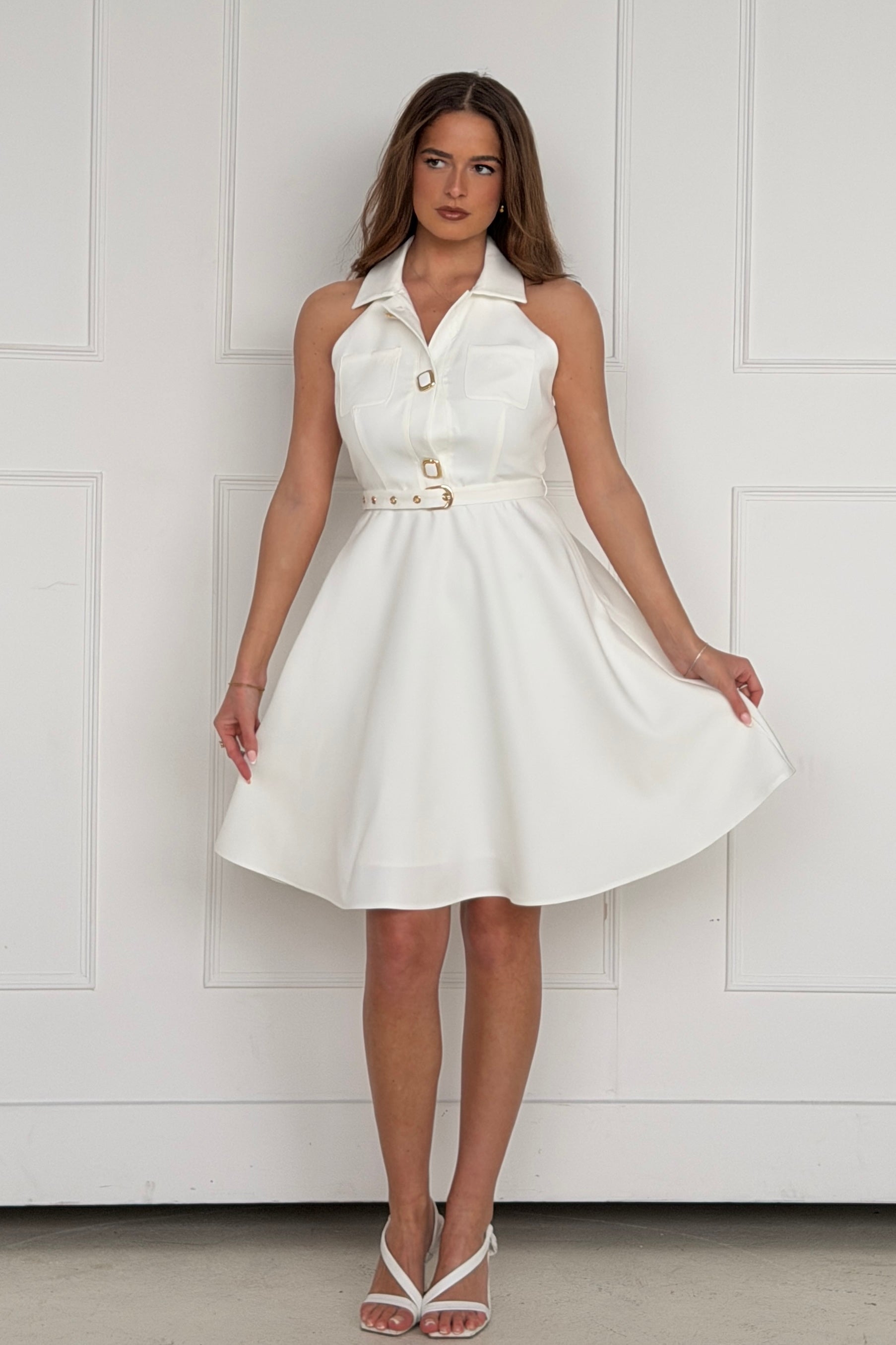 Francesca Button Up Midi Dress White
