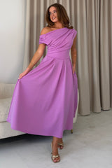 Betty Asymmetric Neckline Skater Midi Dress Lavender