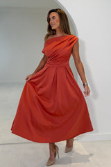 Betty Asymmetric Midi Dress Clay