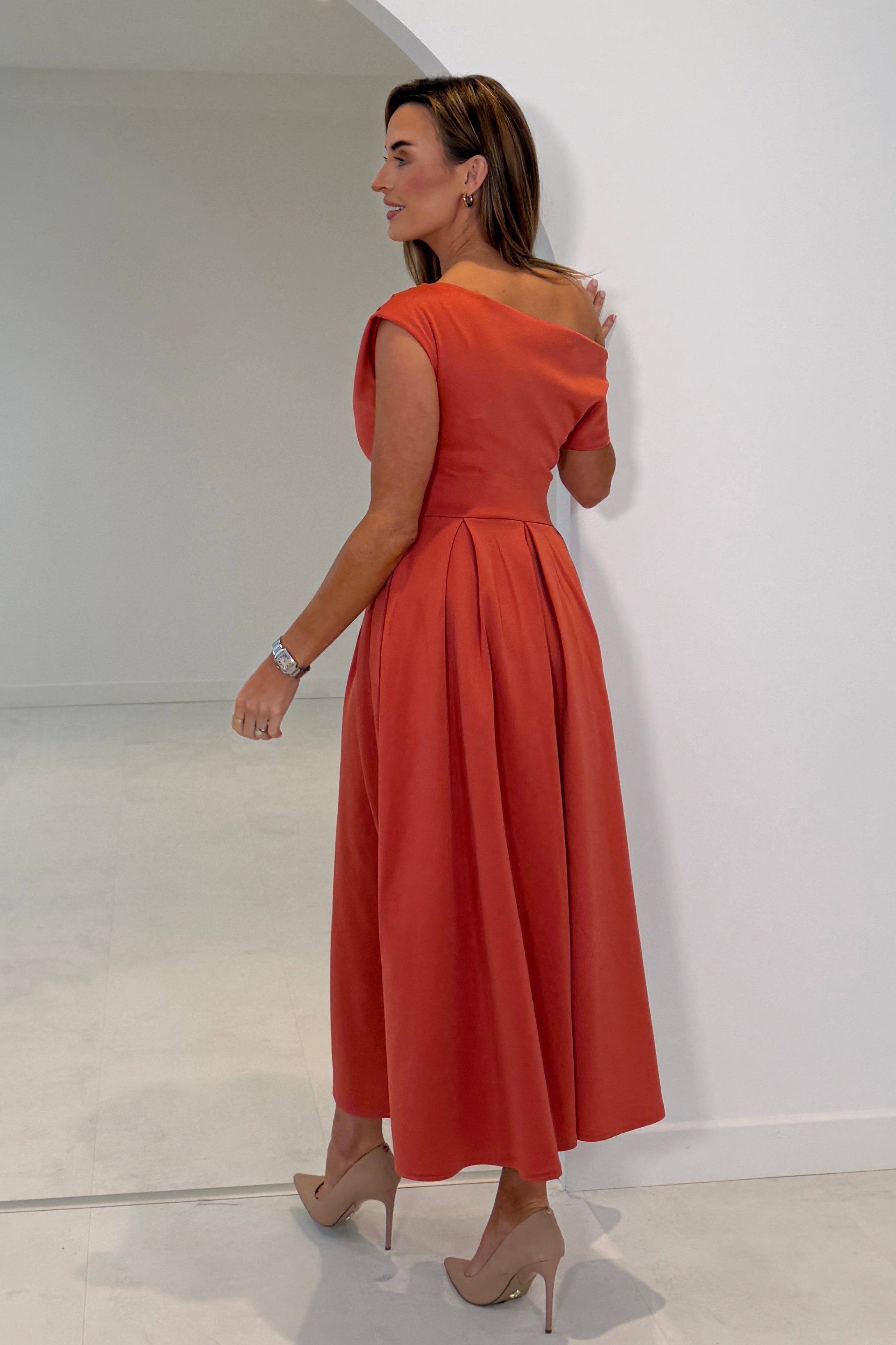Betty Asymmetric Midi Dress Clay