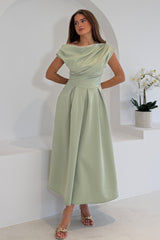 Betty Asymmetric Neckline Skater Midi Dress Sage