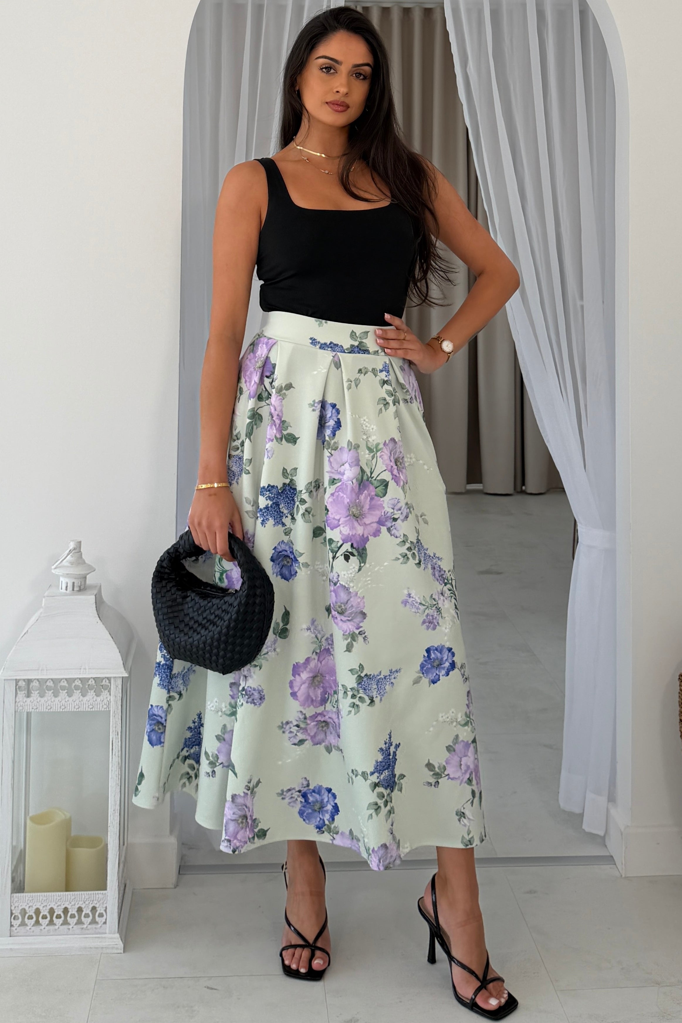 Kristen Midi Skater Skirt Green