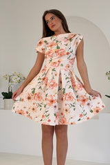 Betty Asymmetric Neckline Skater Mini Dress Peach
