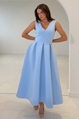Bethany V Neck Skater Midi Blue