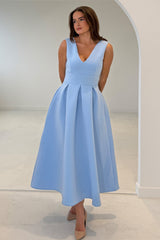 Bethany V Neck Skater Midi Blue