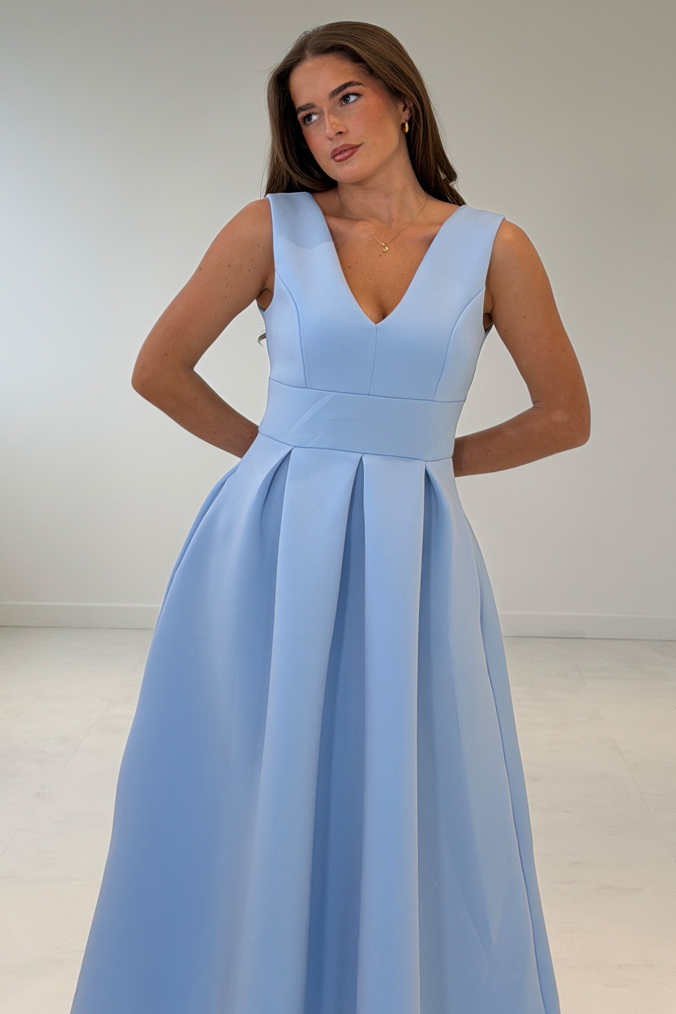 Bethany V Neck Skater Midi Blue