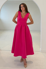 Bethany V Neck Skater Midi Hot Pink