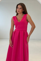 Bethany V Neck Skater Midi Hot Pink