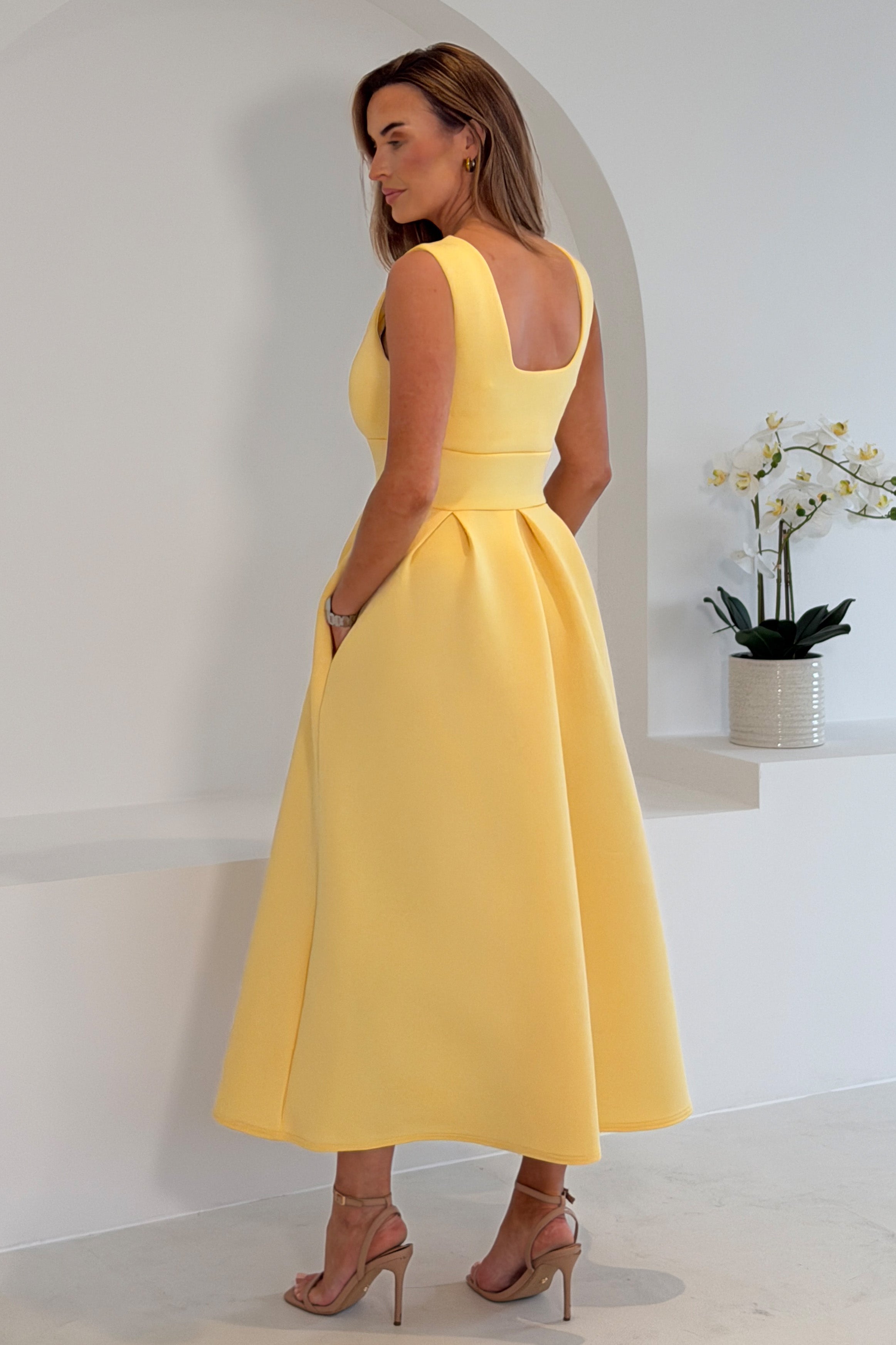 Bethany V Neck Skater Midi Yellow